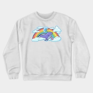 Whale flying in the middle of a rainbow Crewneck Sweatshirt